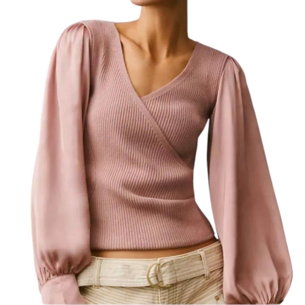 By Anthropologie Twofer Faux-Wrap Sweater Sz Large